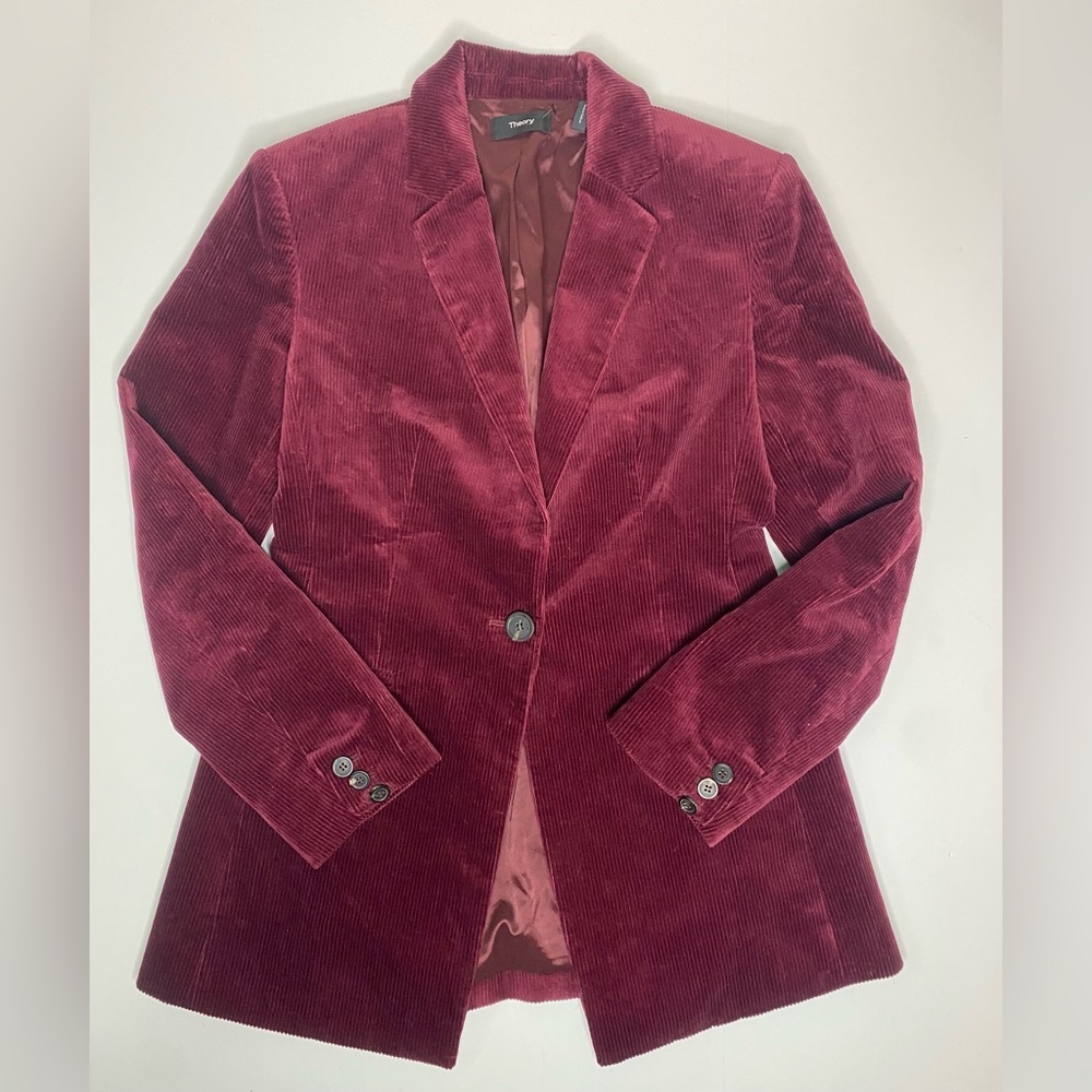 THEORY Power Jacket II Corduroy Deep Mulberry Blazer Sz 4 EUC - Picture 5 of 9